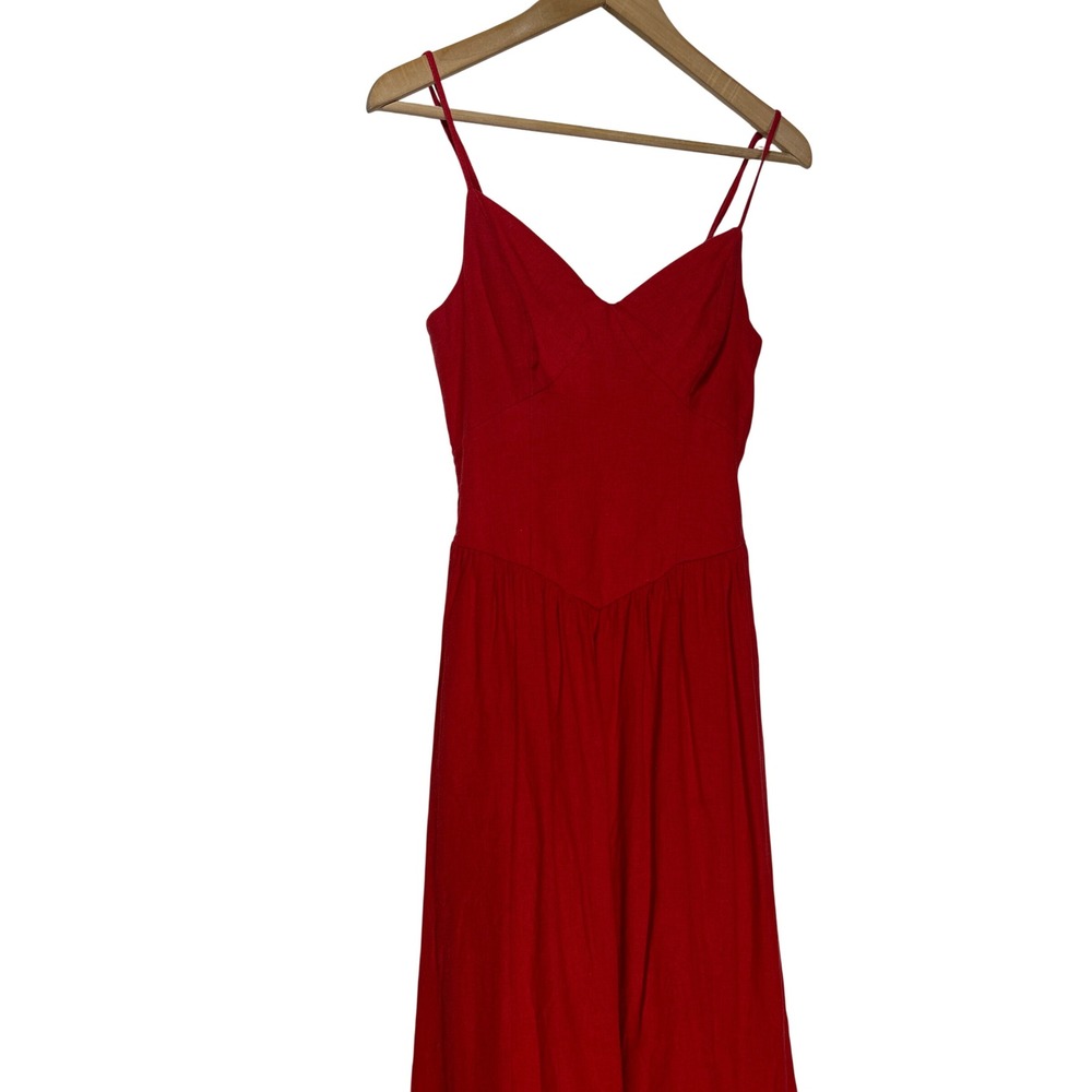 Christian Lacroix Red V-Neck Maxi Dress with Pockets and Smocked Back XS